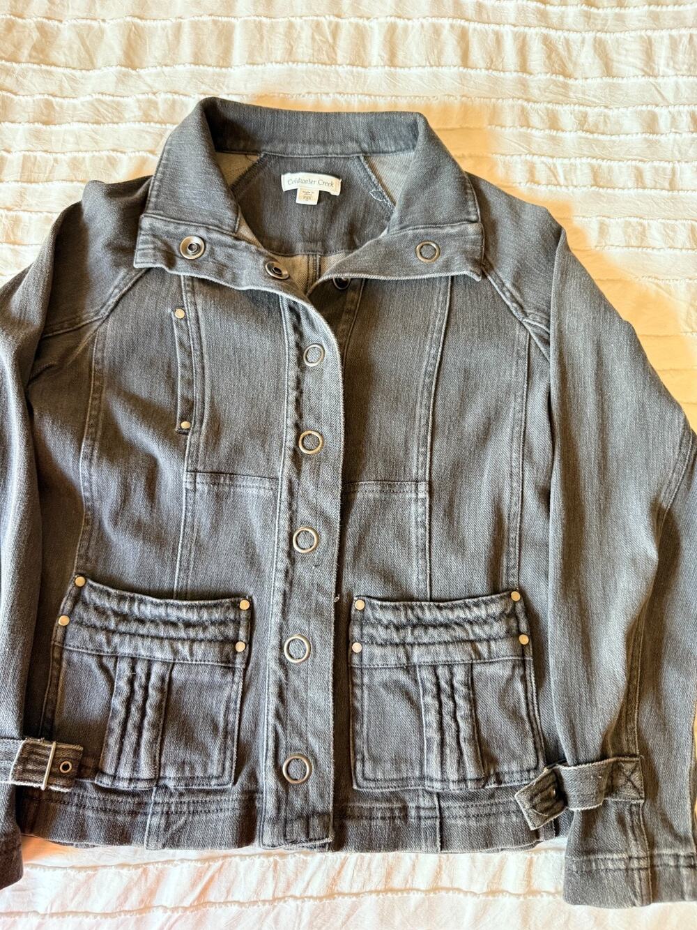Coldwater Creek Womens PXS 4 Denim Jacket Gray Utility Stretch Button Front